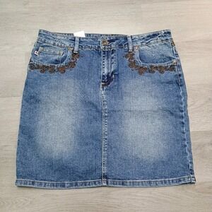 Nwt AB Jeans Denim Jean Skirt Country Western Embroidery Pencil Short Size 14